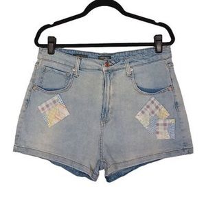 Patchwork highrise mom shorts